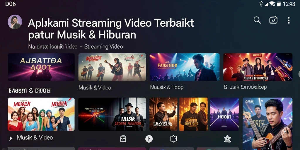 Antarmuka aplikasi D06 yang menampilkan berbagai pilihan video streaming.
