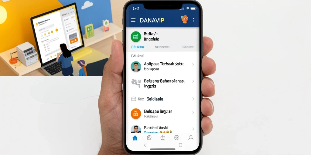 Antarmuka aplikasi DANAVIP dengan fitur Belajar Bahasa Inggris.