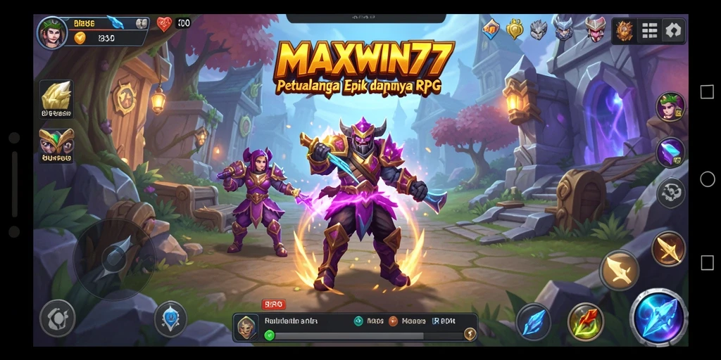 Antarmuka permainan RPG MAXWIN77 dengan grafis memukau dan karakter menarik.