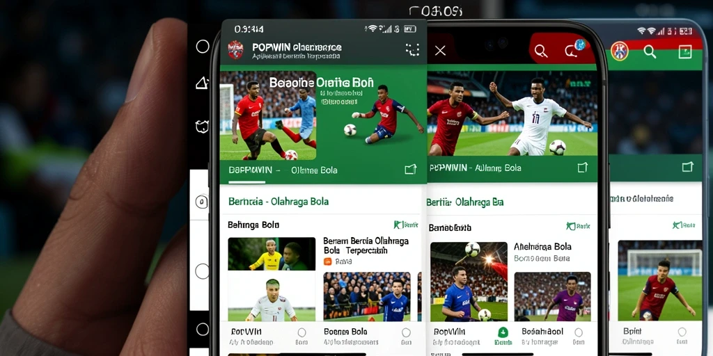 Tampilan antarmuka pengguna aplikasi POPWIN untuk berita olahraga bola.